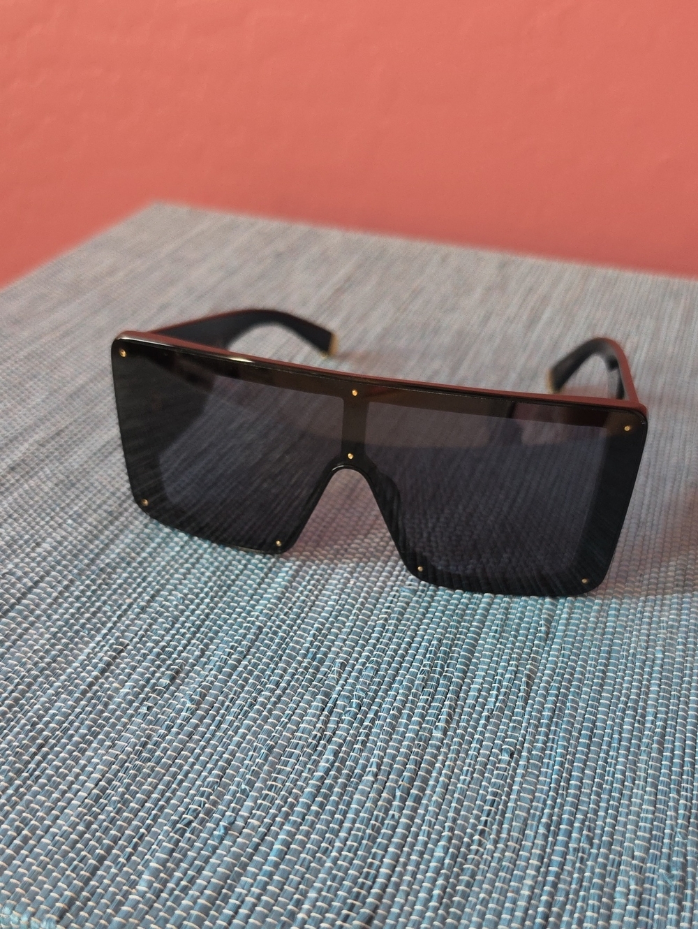 Stella McCartney Black Shield Sunglasses with Gold Accents